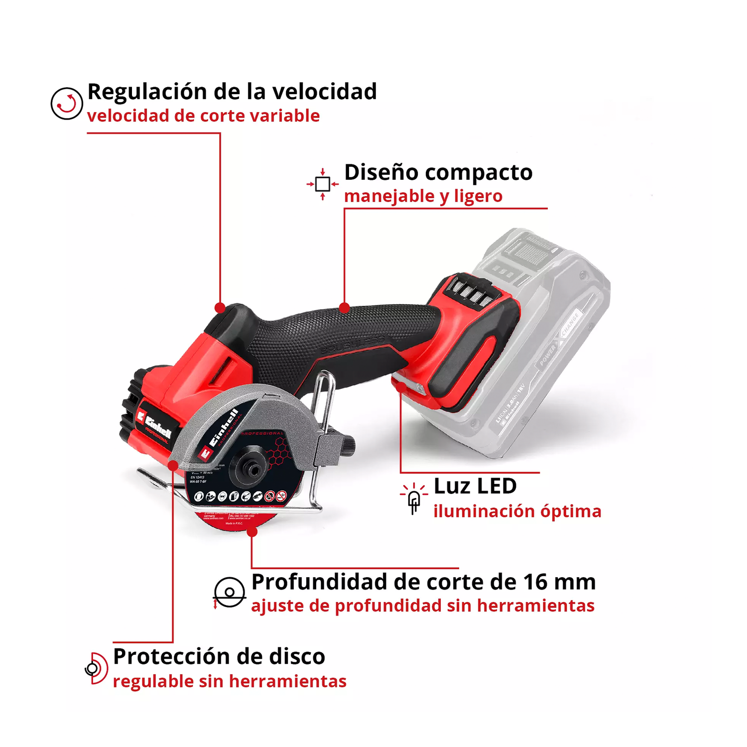 Esmeril Inalámbrico Multimaterial Einhell TP-CO 18/76-C Li BL - Solo-6