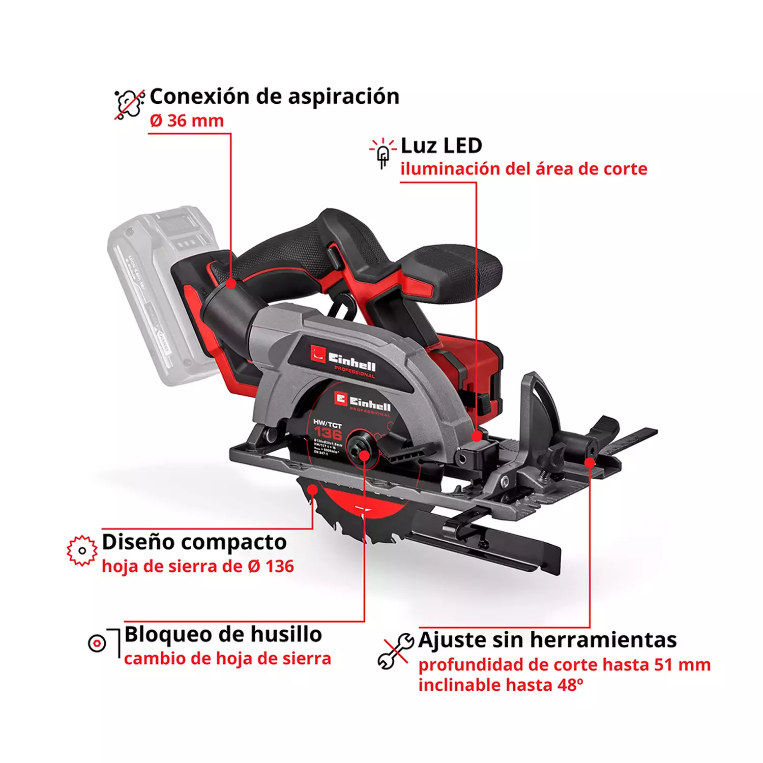 Siera Circular Inal. Einhell TP-CS 18/136-C Li BL - Sin Baterías-1