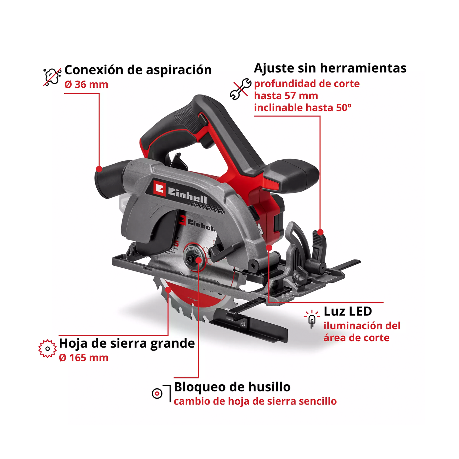 Sierra Circular Inal. Einhell TE-CS 18/165-2 Li - Sin Baterías-2