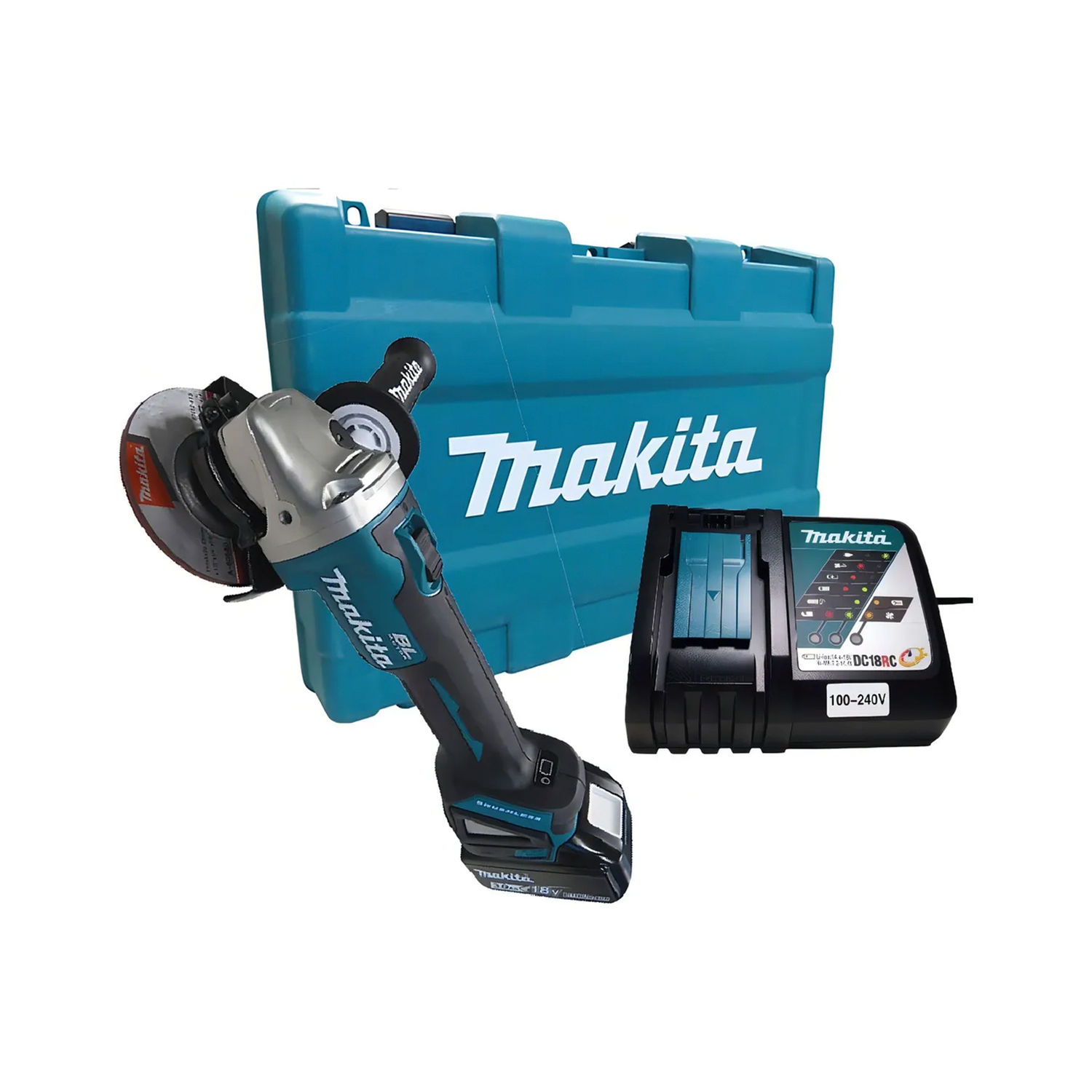 Kit Esmeril Angular Inal 4 1/2" BL 18V Makita DGA454RF Inc. Carg y 1 Bat 3ah-0