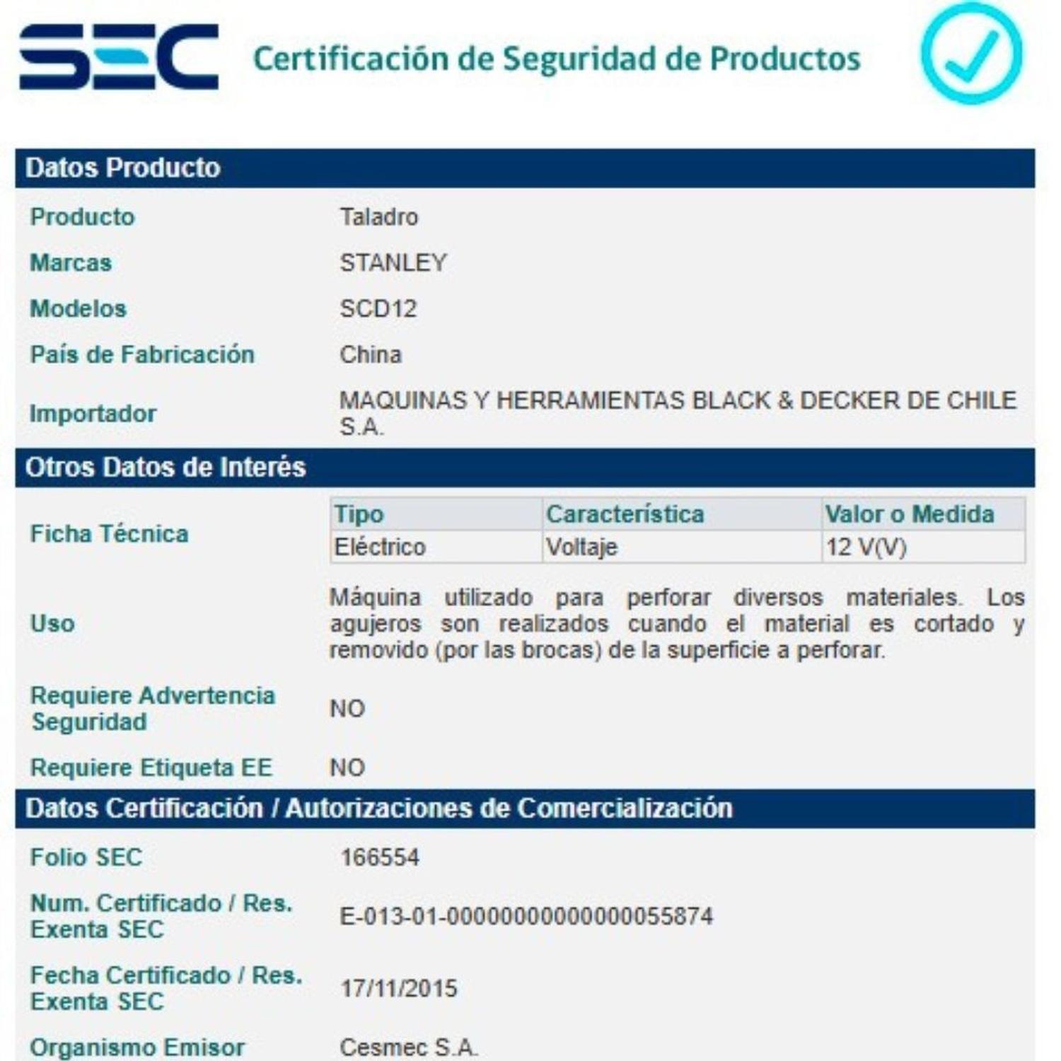 Taladro Rotación 12v + 2 Baterías Stanley Scd121s2k-b2-6