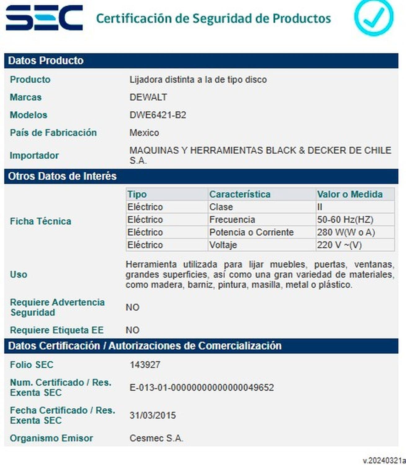Lijadora Roto-Orbital Dewalt DWE6421-6