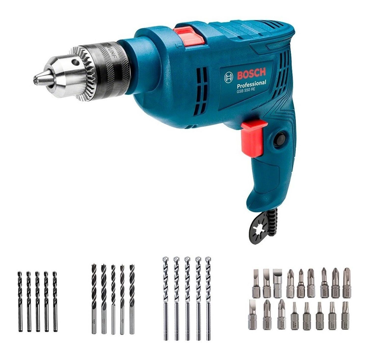 Taladro Percutor Bosch Gsb 550 Re + 34 Accesorios-1