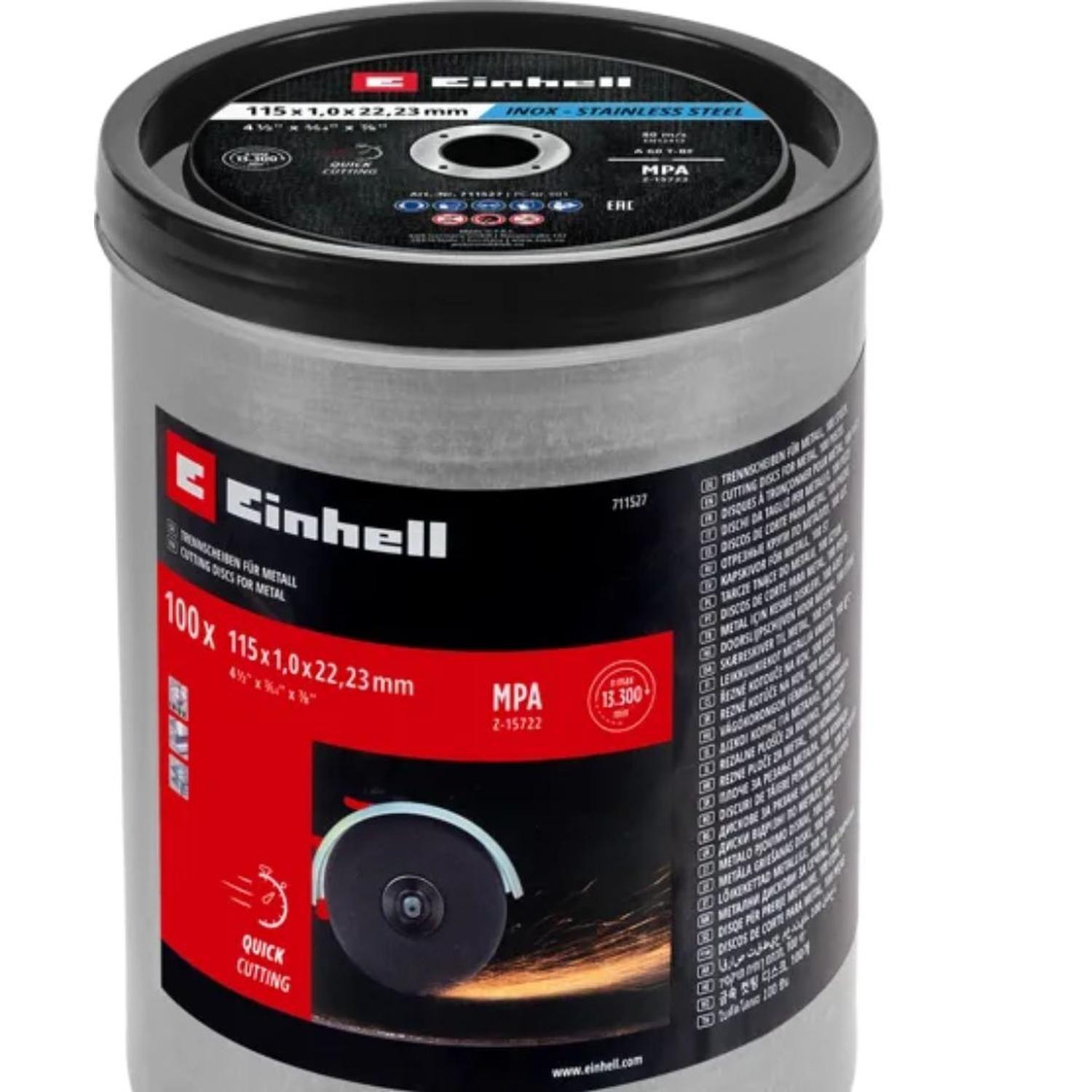 Set 100 Discos Corte Metal Inox 115X1MM Einhell 49711527-2