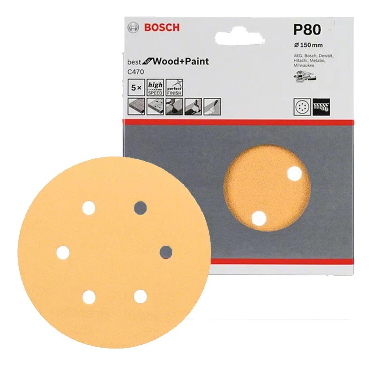 Set 5 Disco De Lija Con Velcro Bosch 150 Mm Grano 80-0