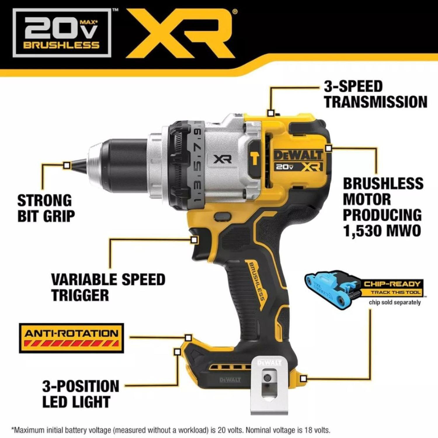 Taladro percutor 1/2" 20V XR Dewalt DCD1007B - Sin baterías-2