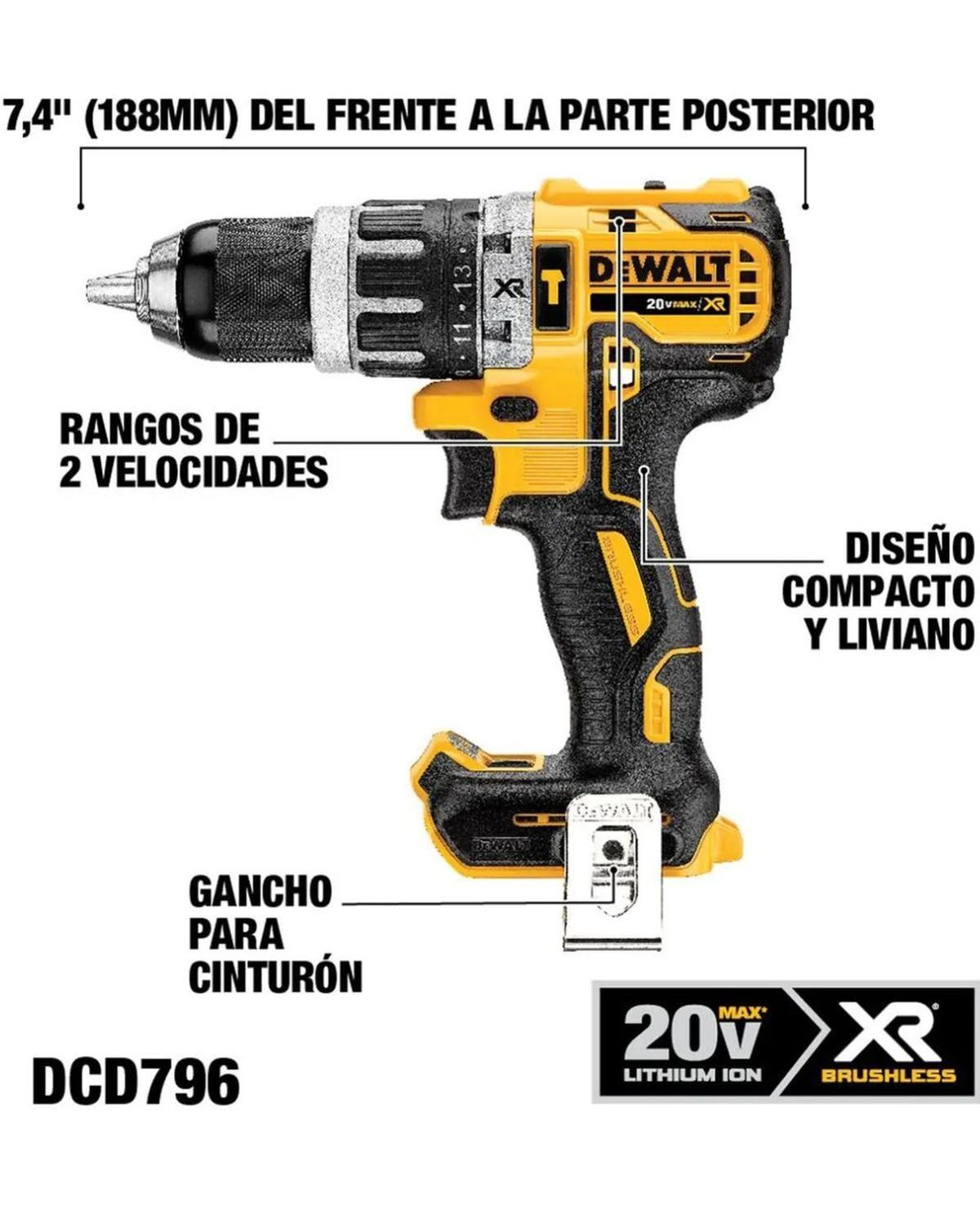 Taladro Percutor Inalambrico Dewalt Dcd796 Xr 20v-2