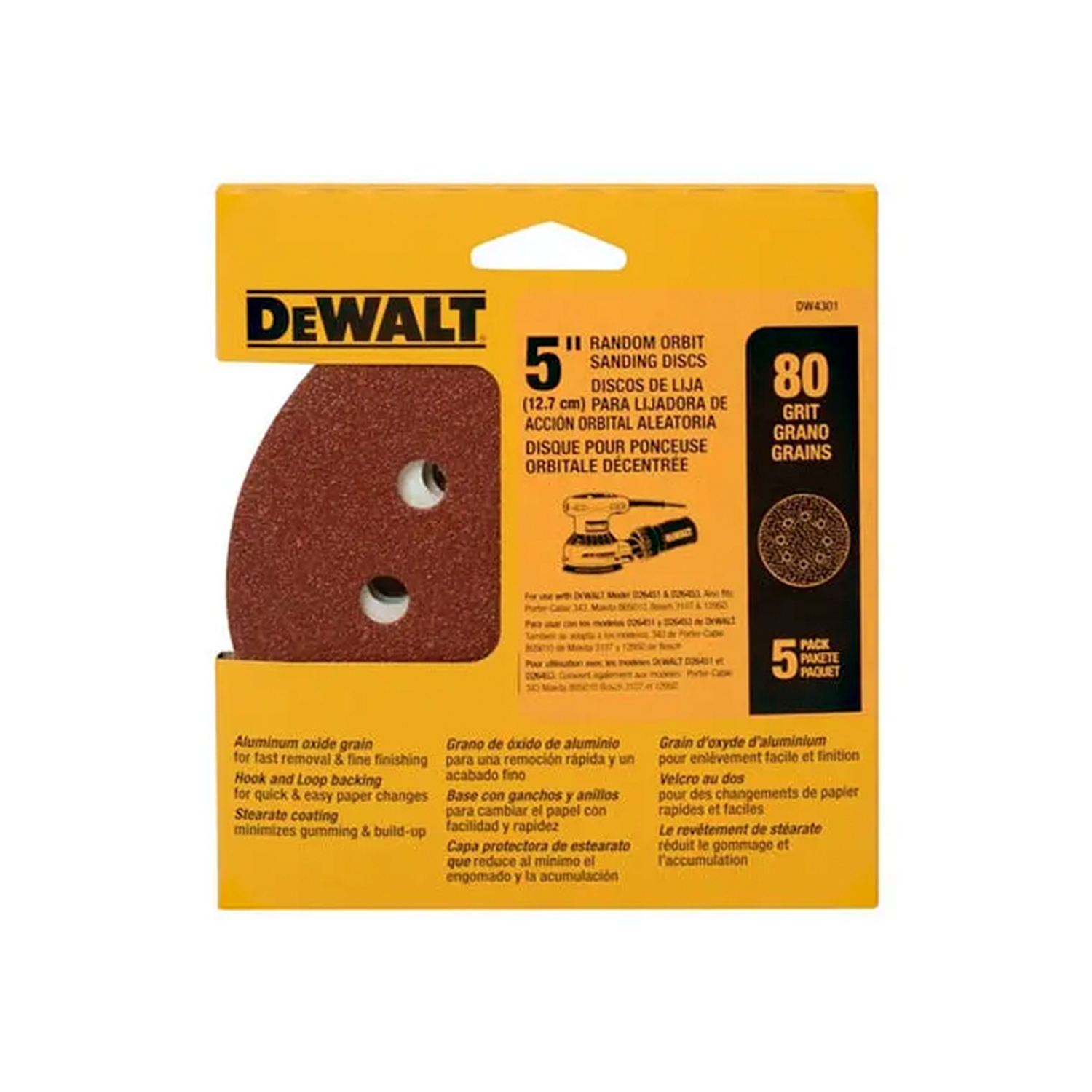 Set 5 Lijas con velcro Dewalt DW4301 Grano 80-0