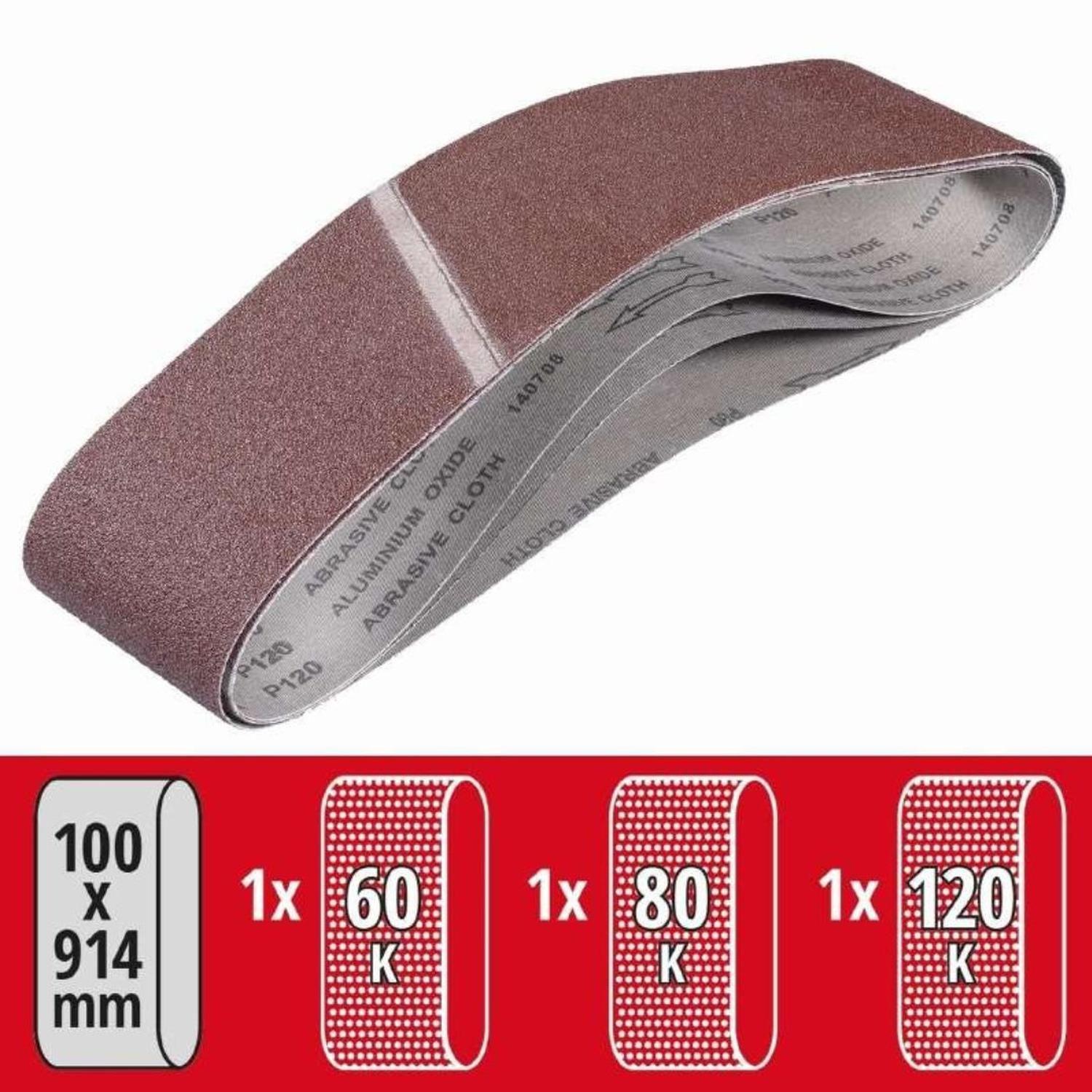 Set 3 Bandas Abrasivas 100x915mm (1xg60; 1xg80; 1xg120) Kwb-2