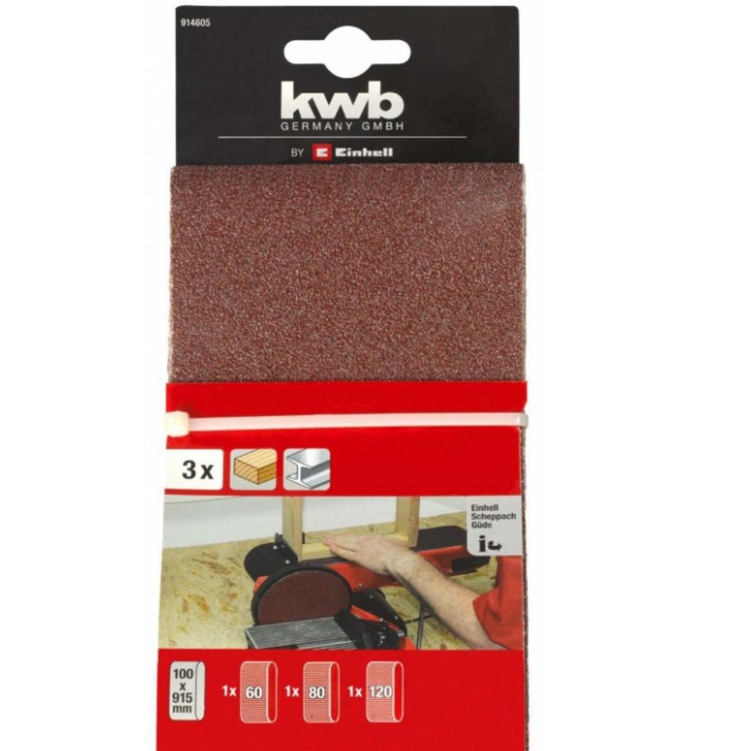 Set 3 Bandas Abrasivas 100x915mm (1xg60; 1xg80; 1xg120) Kwb-6
