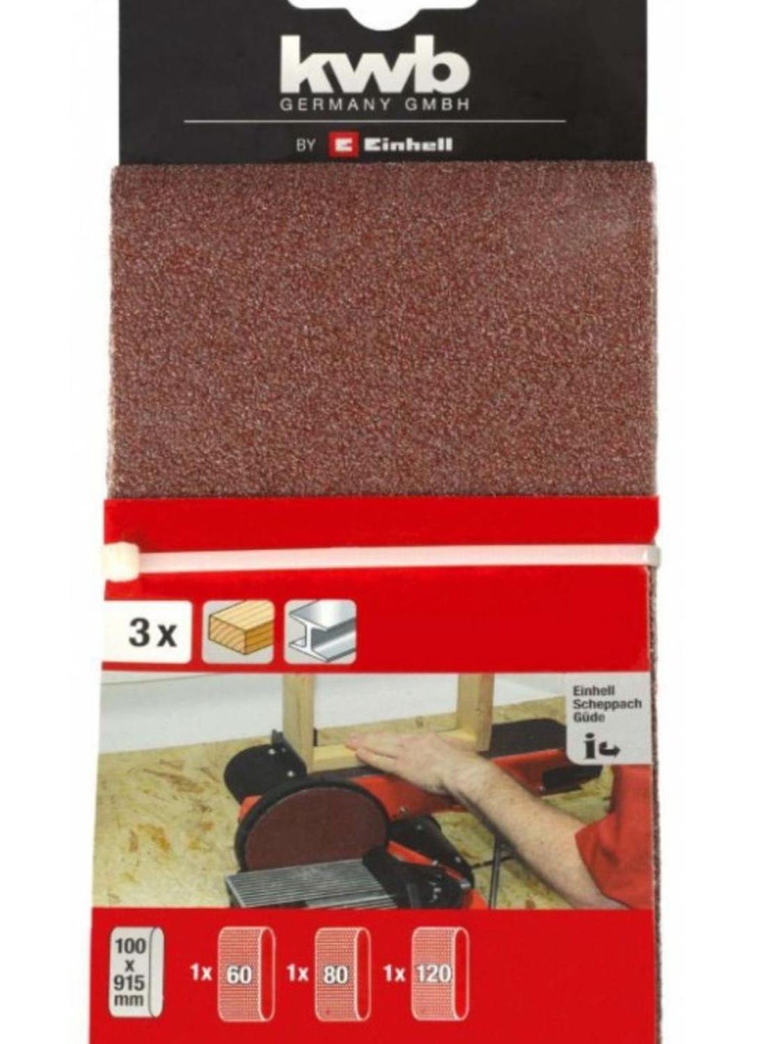 Set 3 Bandas Abrasivas 100x915mm (1xg60; 1xg80; 1xg120) Kwb-0