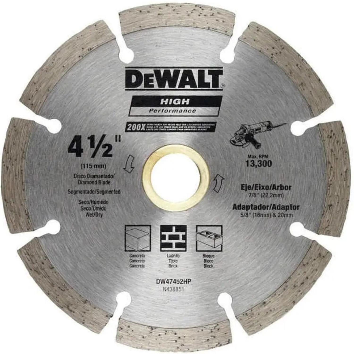 Disco Diamantado Segmentado Concreto 4 1/2 Dewalt Dw47452hp-0