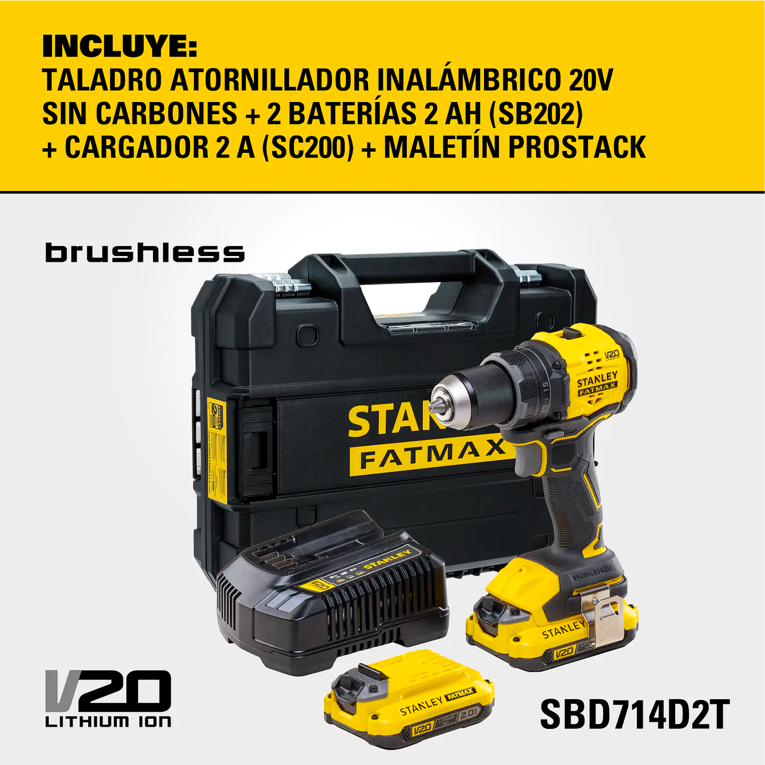 Taladro Atornillador Stanley 20V Brushless FATMAX SBD714D2T-5