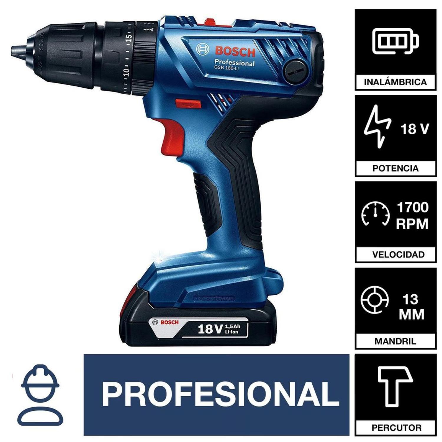 Taladro Percutor Inalambrico Bosh Gsb 180-li C/envío-1