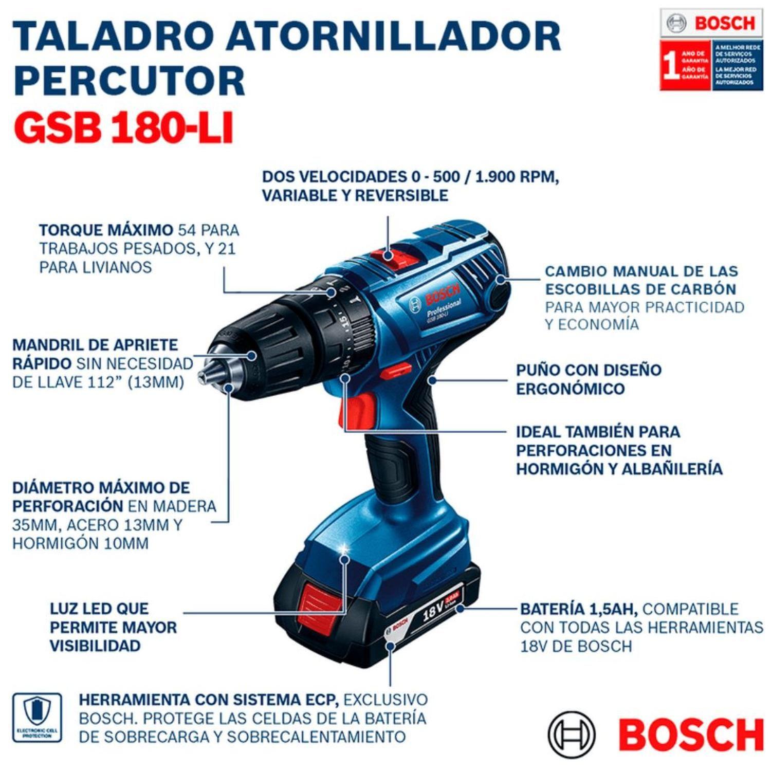 Taladro Percutor Inalambrico Bosh Gsb 180-li C/envío-2