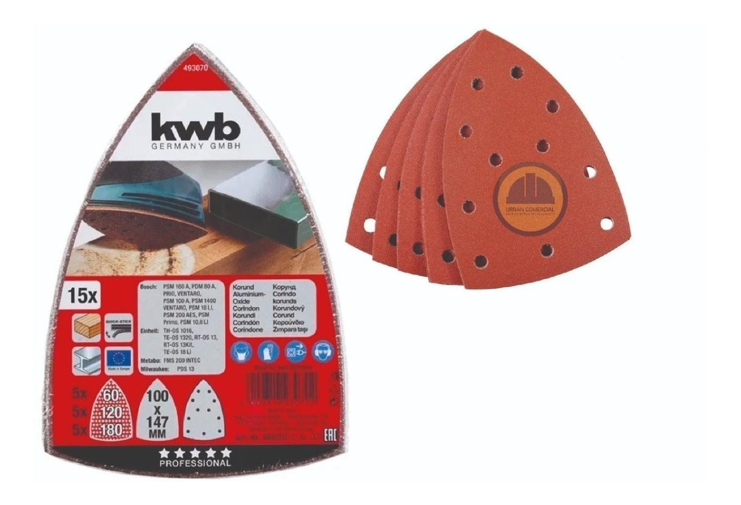 Set 15 Lijas Tipo Triangulo 100x147mm Kwb - Grano 60-120-180-0