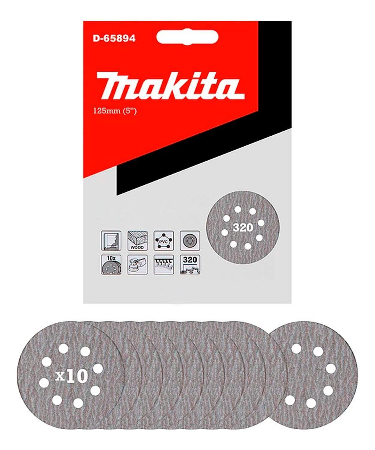 Disco Lija Abrasivo 125mm #320 Velcro 10 Pzs Makita-0