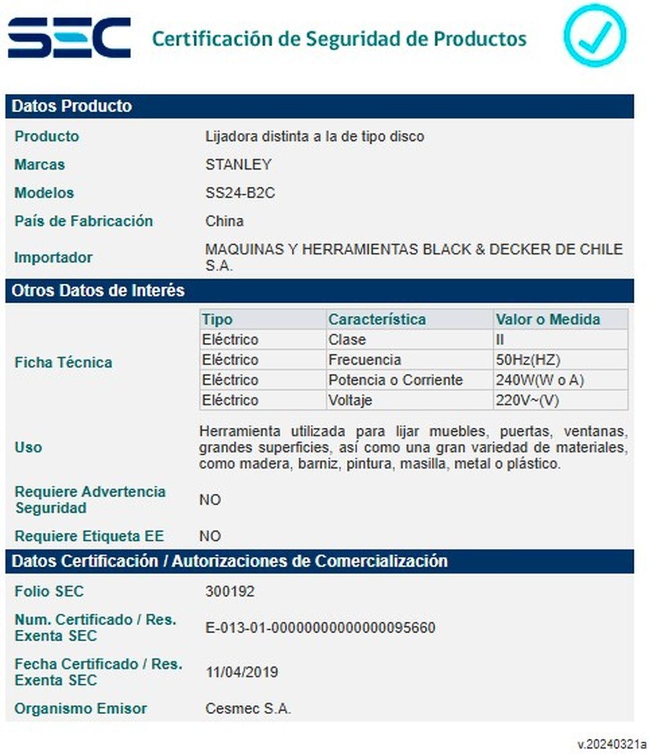Lijadora Orbital Stanley SS24-6