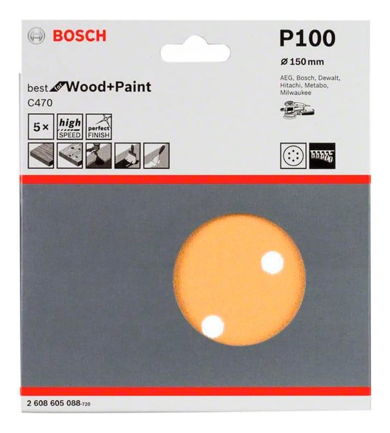 Set 5 Disco De Lija Con Velcro Bosch 150 Mm Grano 100-0