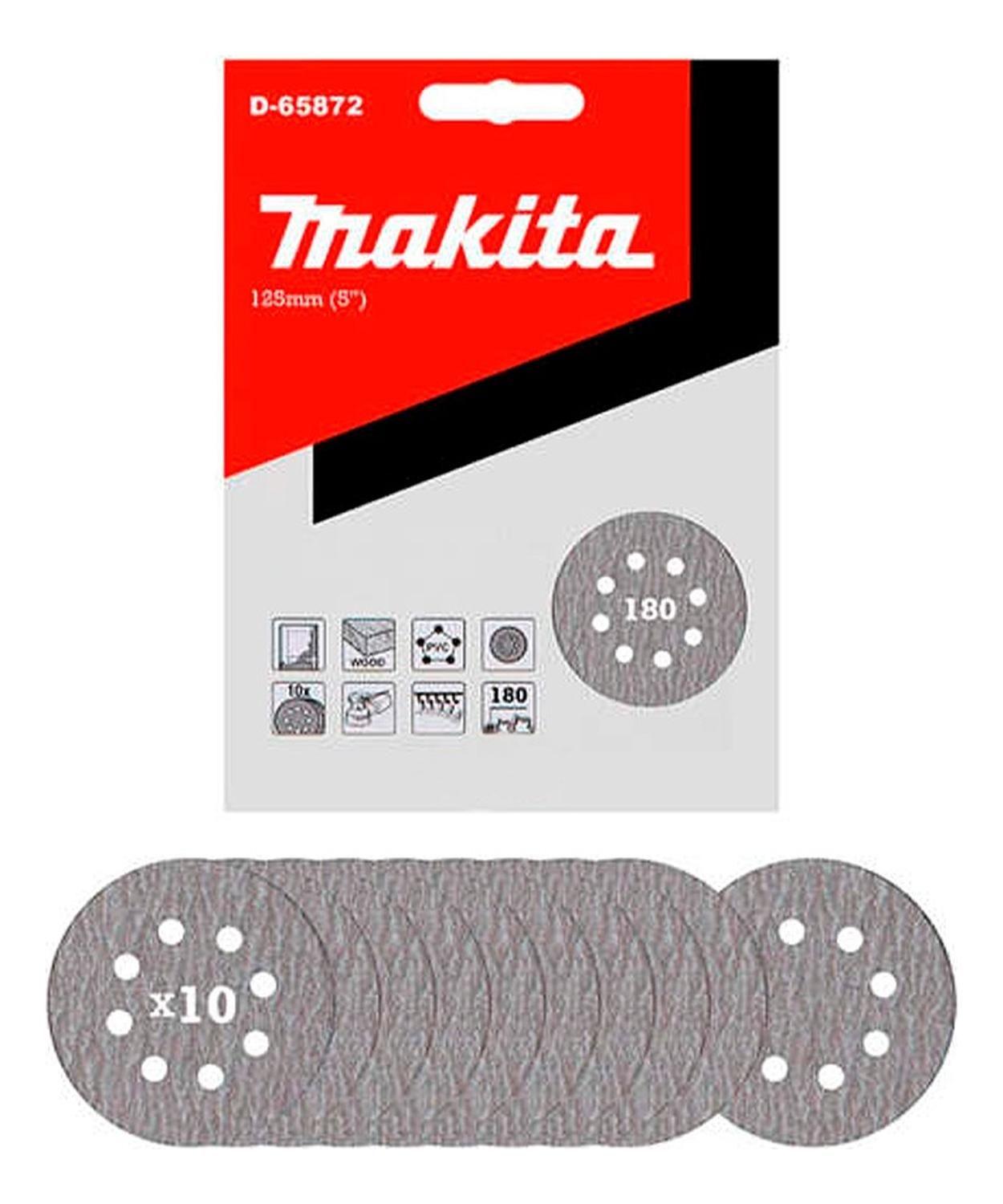 Disco Lija Abrasivo 125mm #180 Velcro 10 Pzs Makita D-65872-0