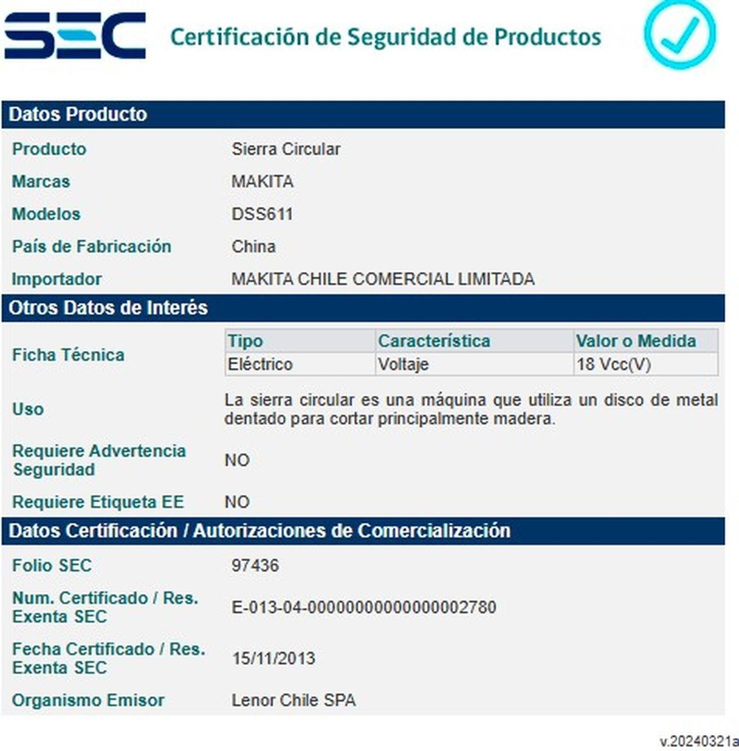 Sierra Circular Inalamb. Makita Dss611z - 165mm Sin Baterias-6