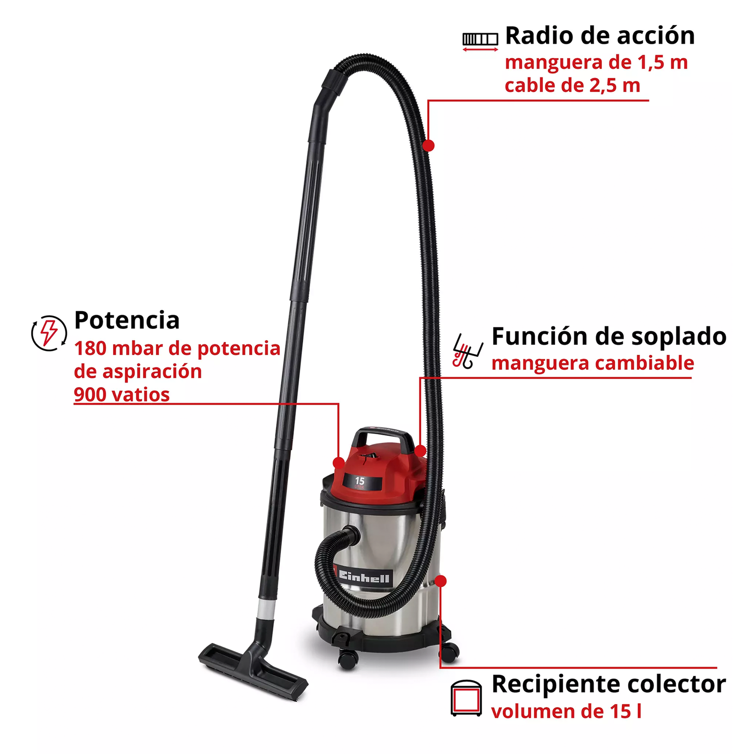 Aspiradora polvo y Agua Einhell TC-VC 1540 S - 900 Watts-2