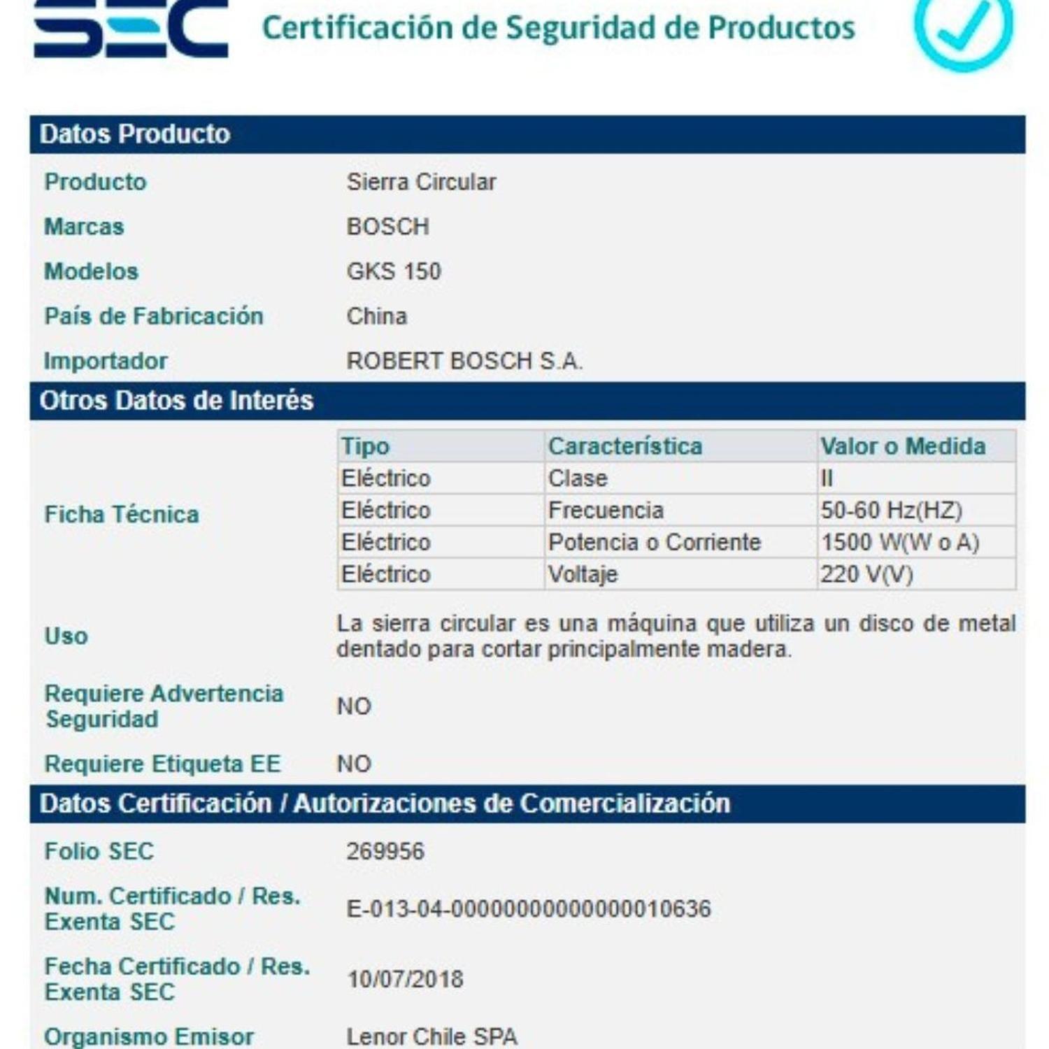 Sierra Circular 7 1/4 1500w Gks 150 + Bolso Bosch-4