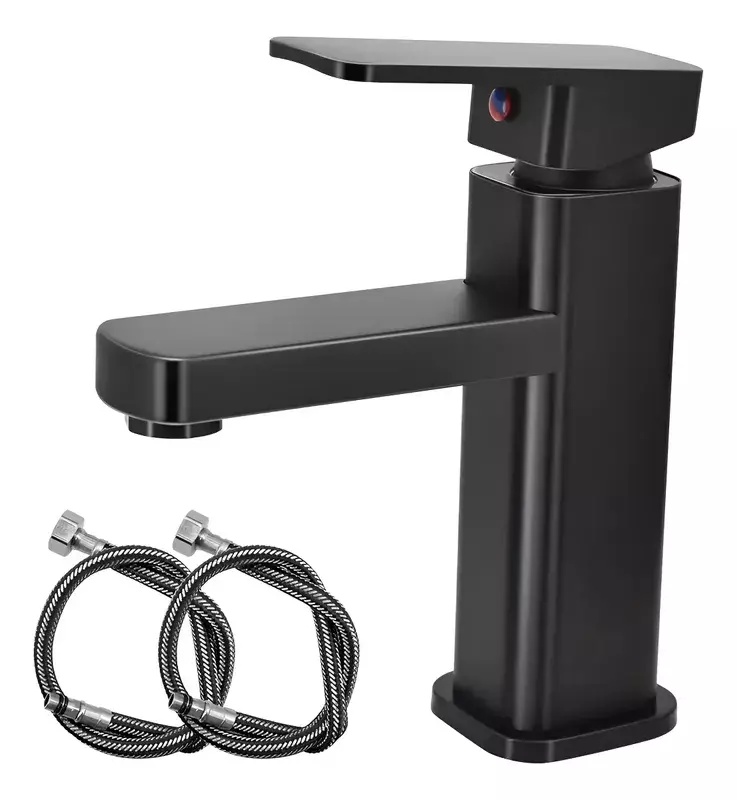 lGrifo Ba o Llave Monomando lavamano Acero Inoxidable Negro-0
