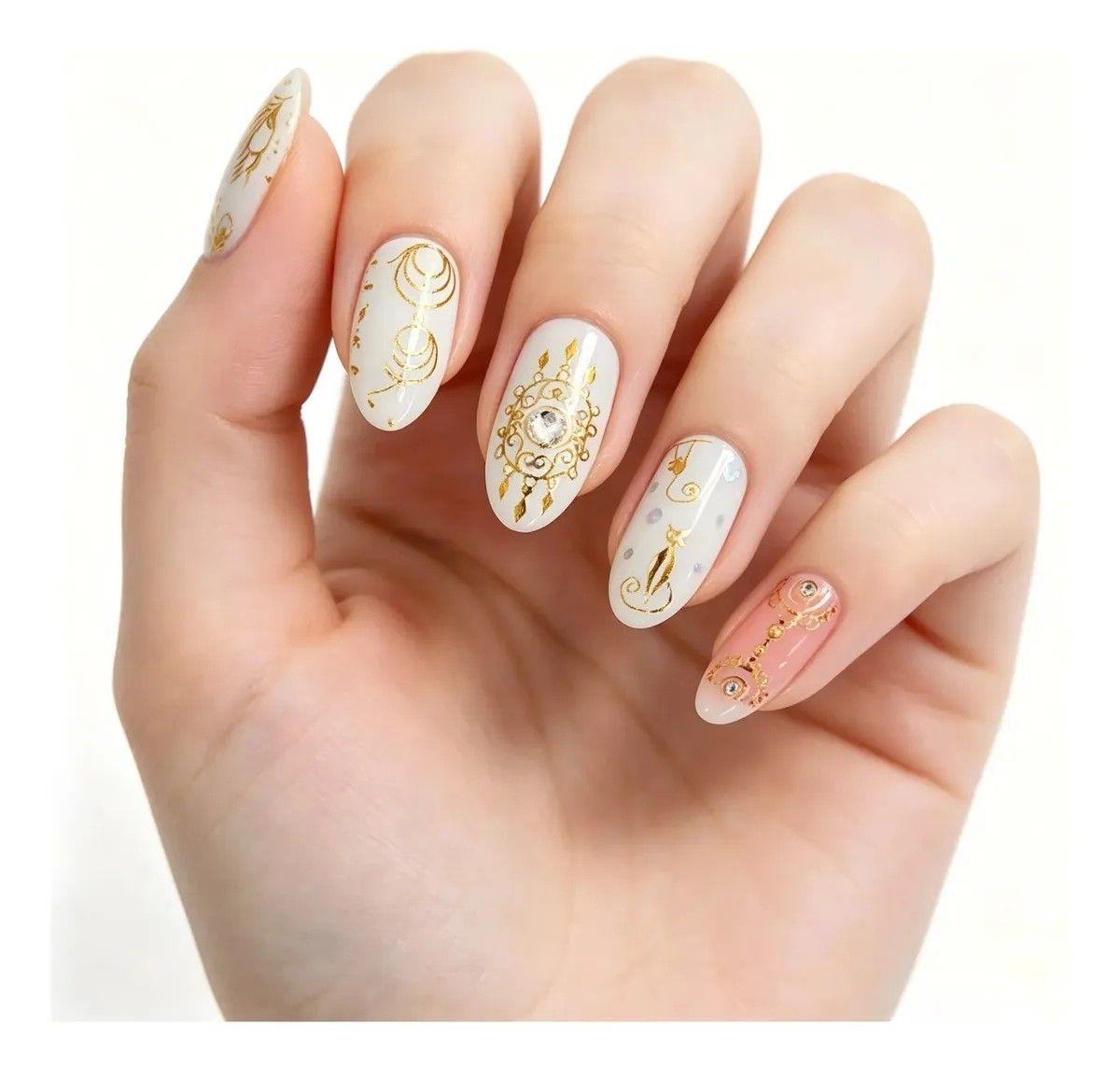 30hojas Pegatinas Decoraci n U as L ser Dorado Plata Sticker-6