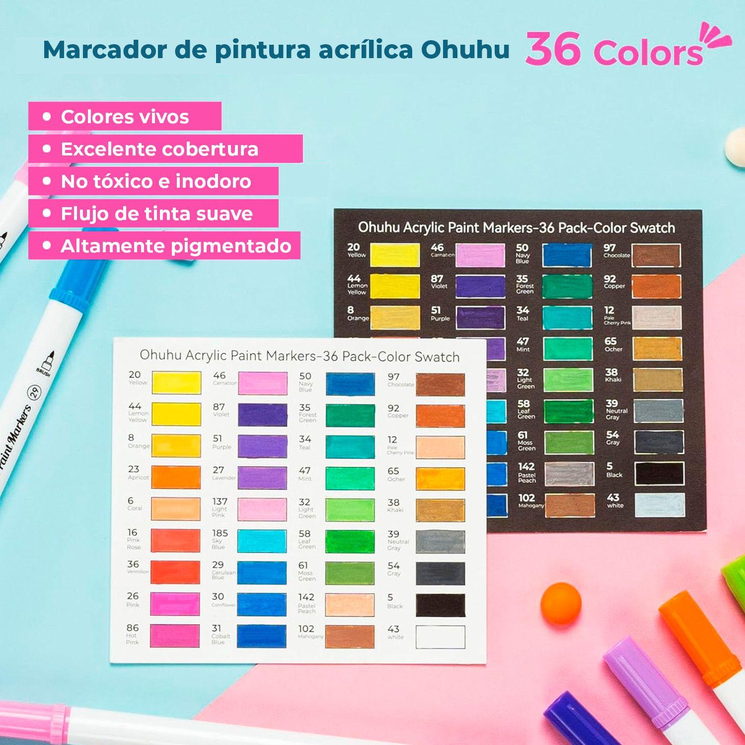 Ohuhu 36 Marcadores Acrílicos Doble Punta Pincel & Puntos-1