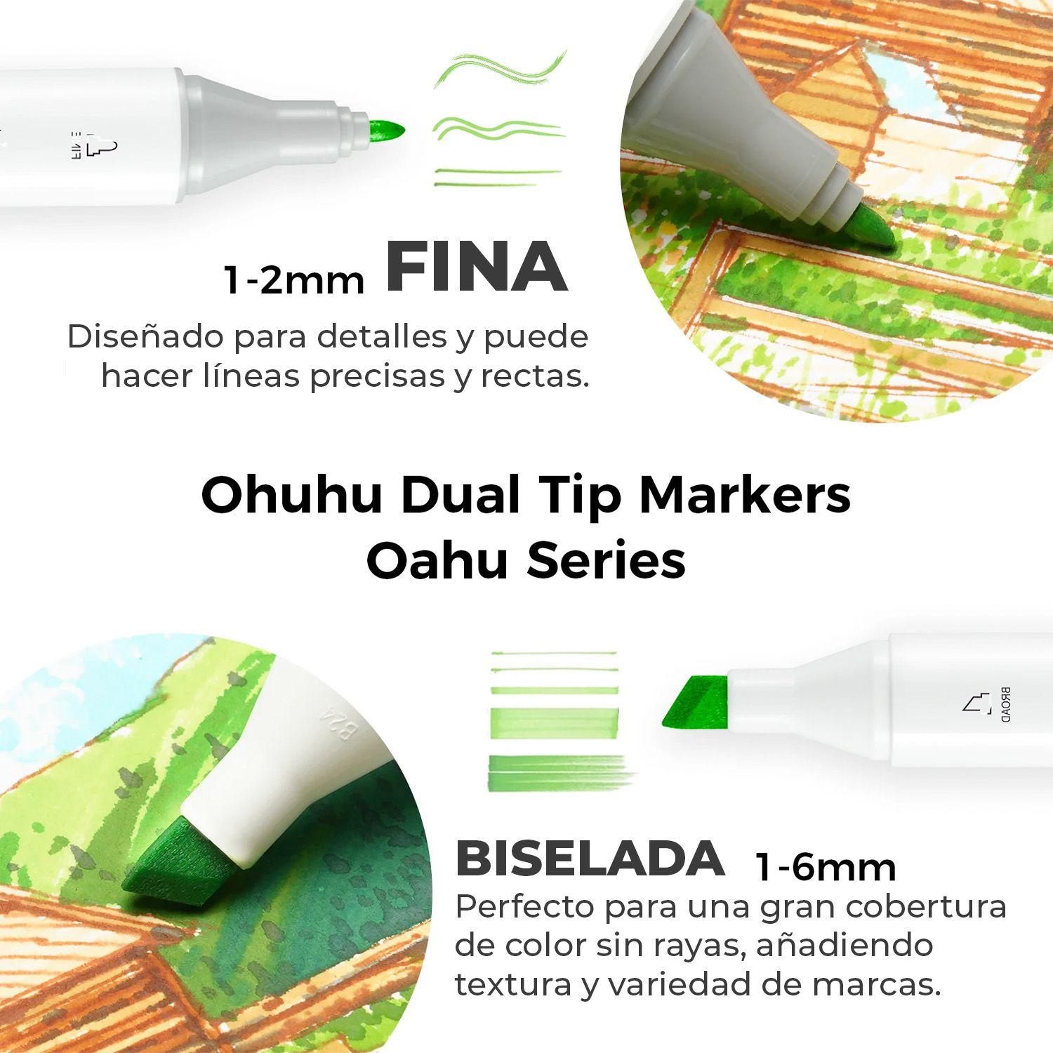 Ohuhu 60 Marcadores Alcohol + 1 Blender Fina & Biselada-2