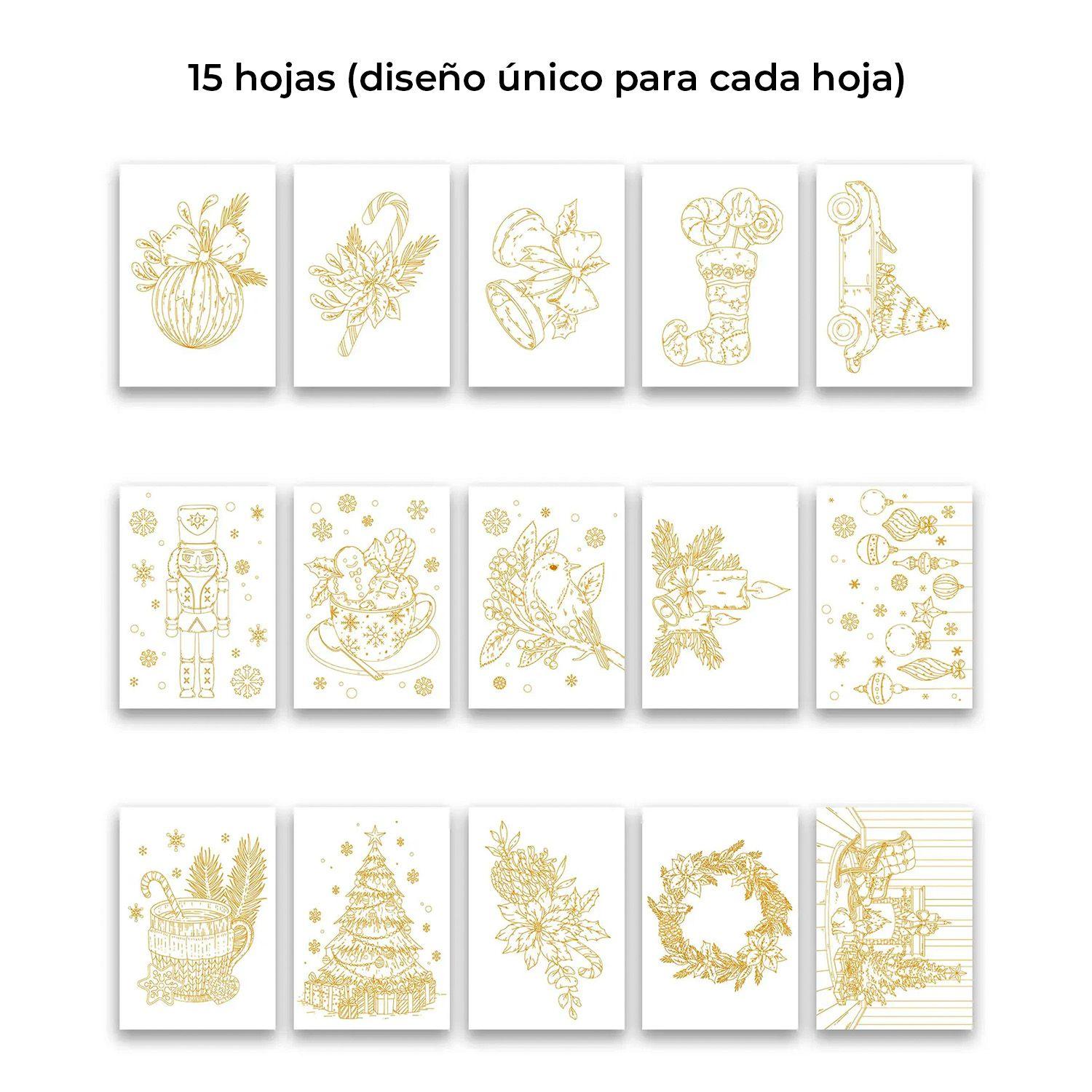 Libro Acuarela Colorear 100% Algodón 15hojas A5 300g Navidad-2