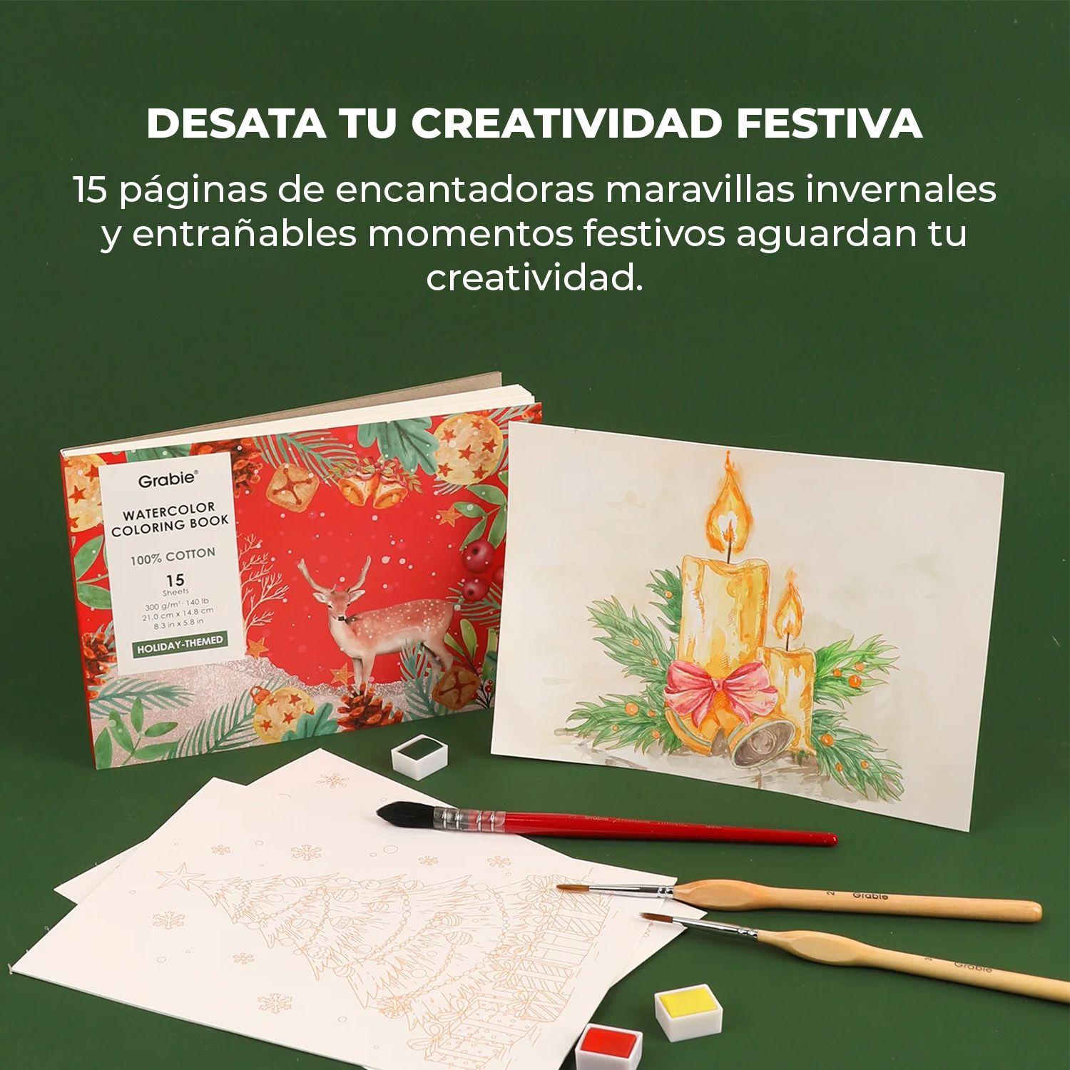 Libro Acuarela Colorear 100% Algodón 15hojas A5 300g Navidad-4