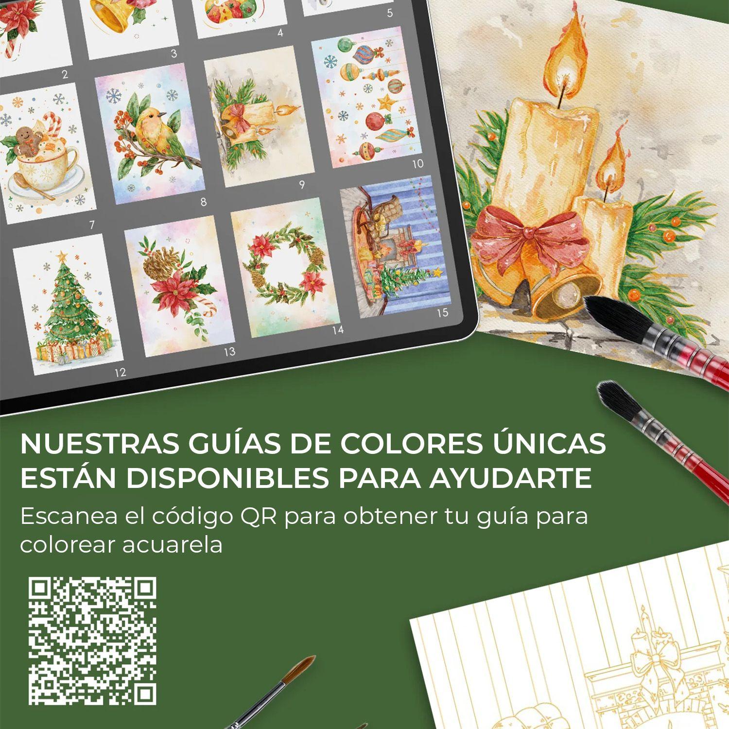 Libro Acuarela Colorear 100% Algodón 15hojas A5 300g Navidad-5
