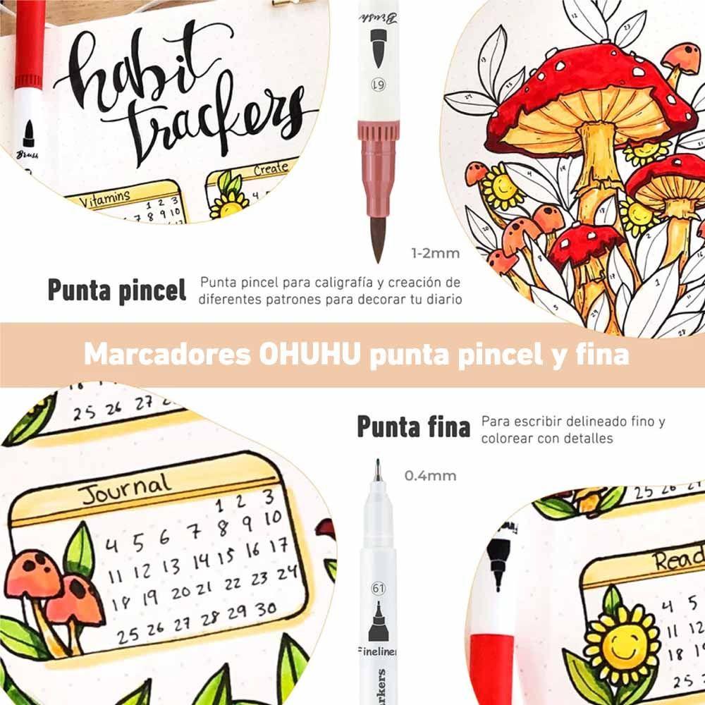OHUHU MAUI 100 MARCADORES A BASE DE AGUA,PINCEL&FINELINER-3
