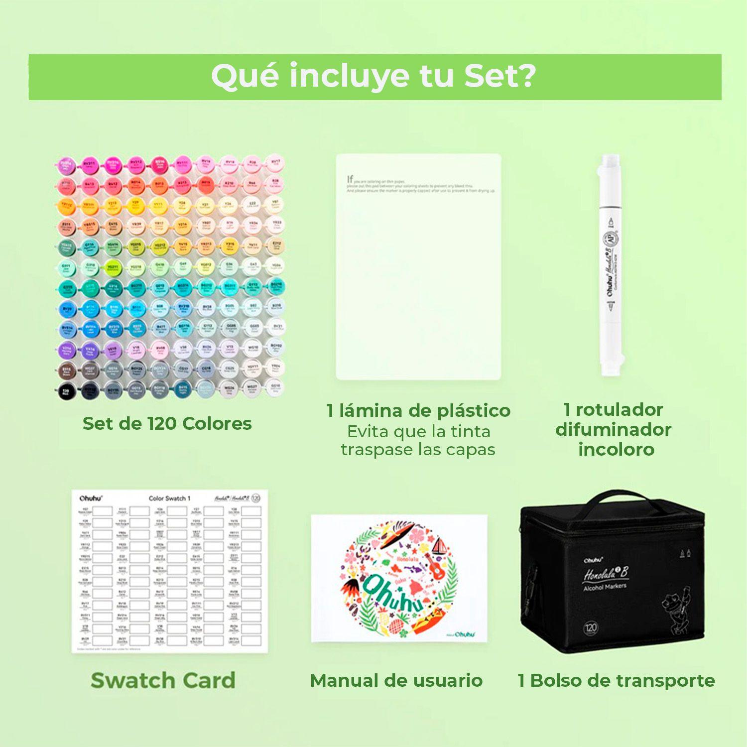 Ohuhu 120 Marcadores Alcohol Basicos + 1 Blender Pincel&Fina-5