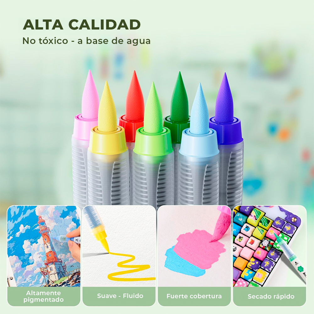 Arrtx Marcadores acrílicos de 36 colores (punta pincel)-3