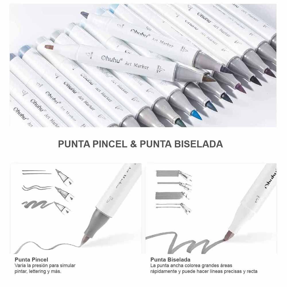 Ohuhu 36 Marcadores Alcohol Tonos Grises Pincel&Biselada-3