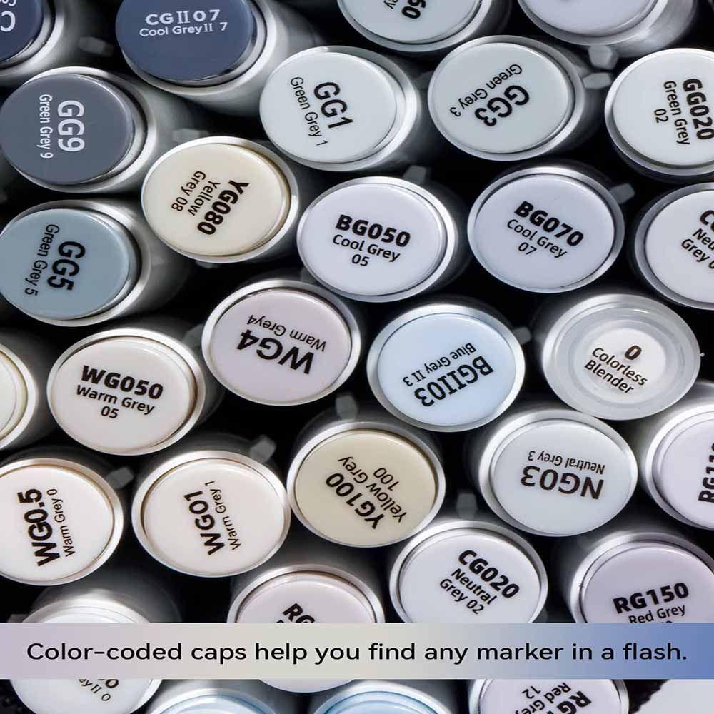 Ohuhu 36 Marcadores Alcohol Tonos Grises Pincel&Biselada-4