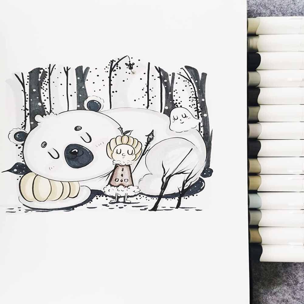 Ohuhu 36 Marcadores Alcohol Tonos Grises Pincel&Biselada-5