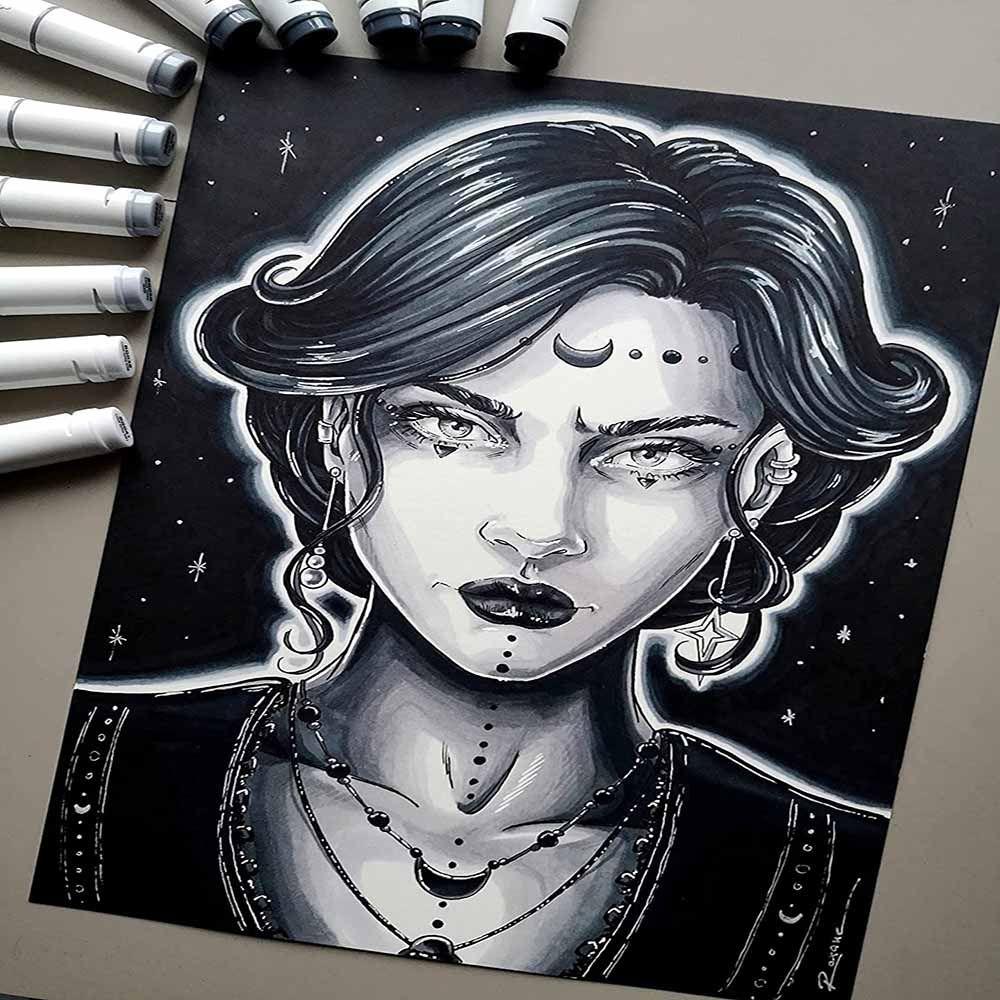 Ohuhu 36 Marcadores Alcohol Tonos Grises Pincel&Biselada-6