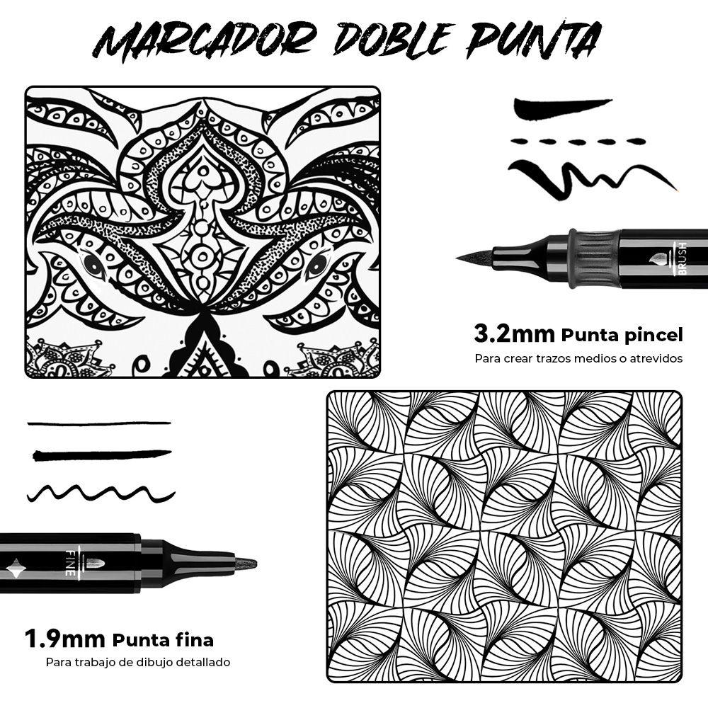 ARRTX 8 MARCADORES DE PINTURA ACRÍLICA DE DOBLE PUNTA NEGRO-3