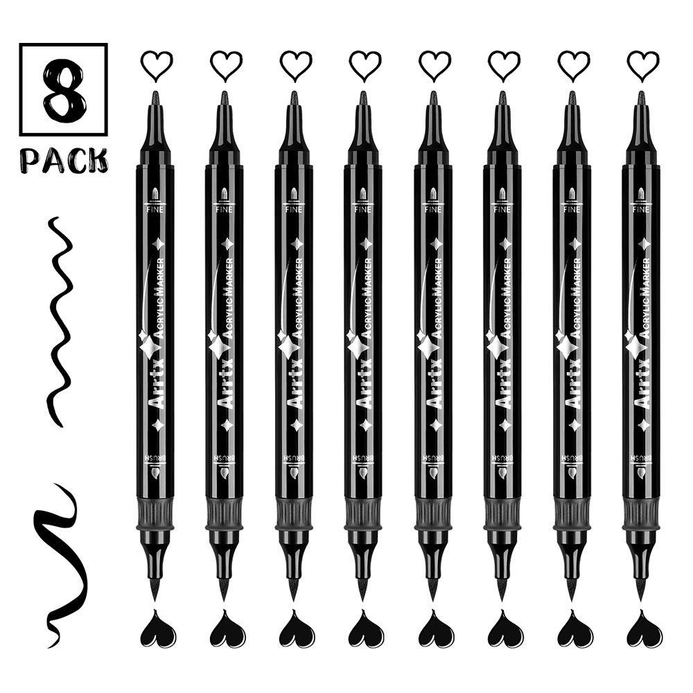 ARRTX 8 MARCADORES DE PINTURA ACRÍLICA DE DOBLE PUNTA NEGRO-4