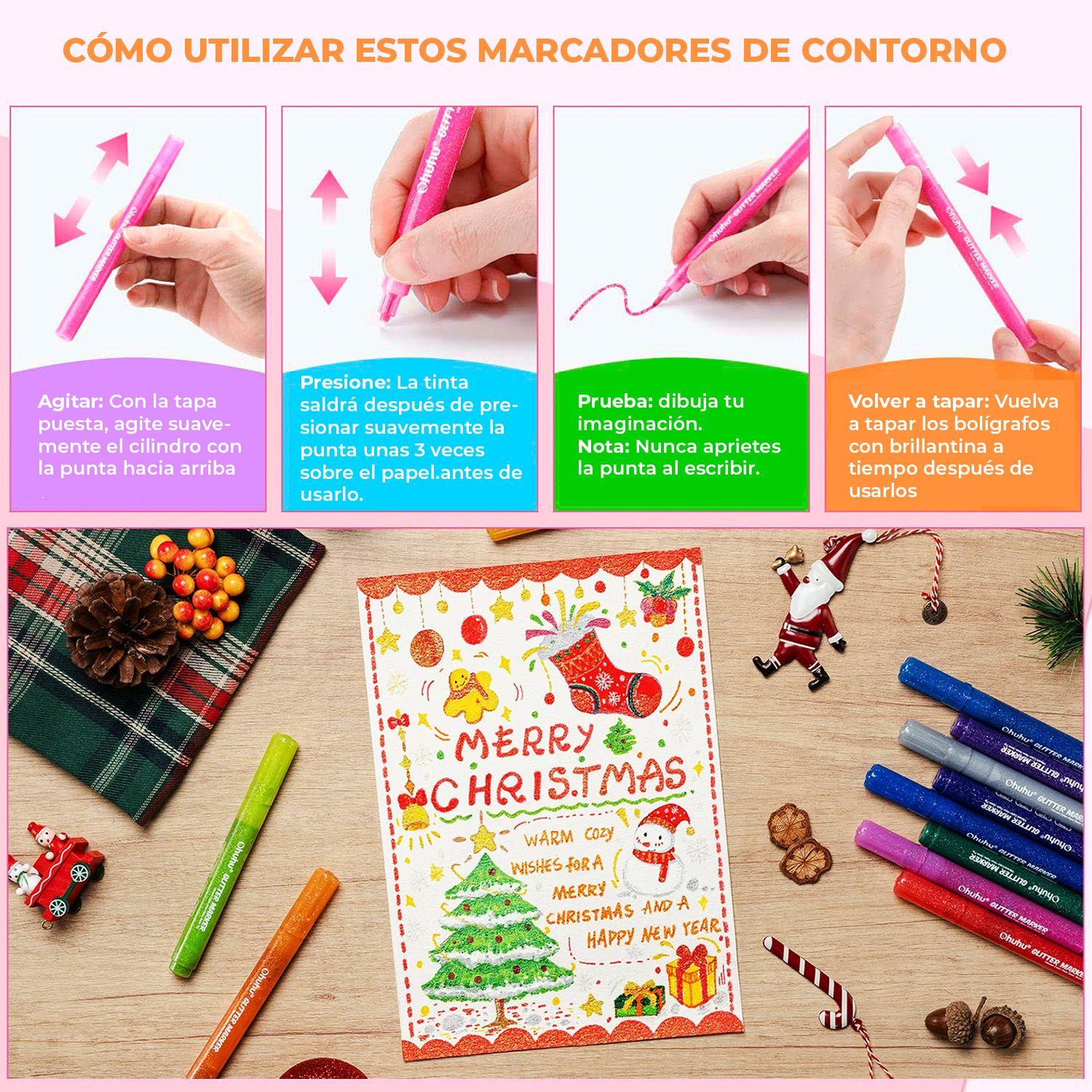 Ohuhu 12 Marcadores Glitter Metálicos Purpurina punta 3mm-3