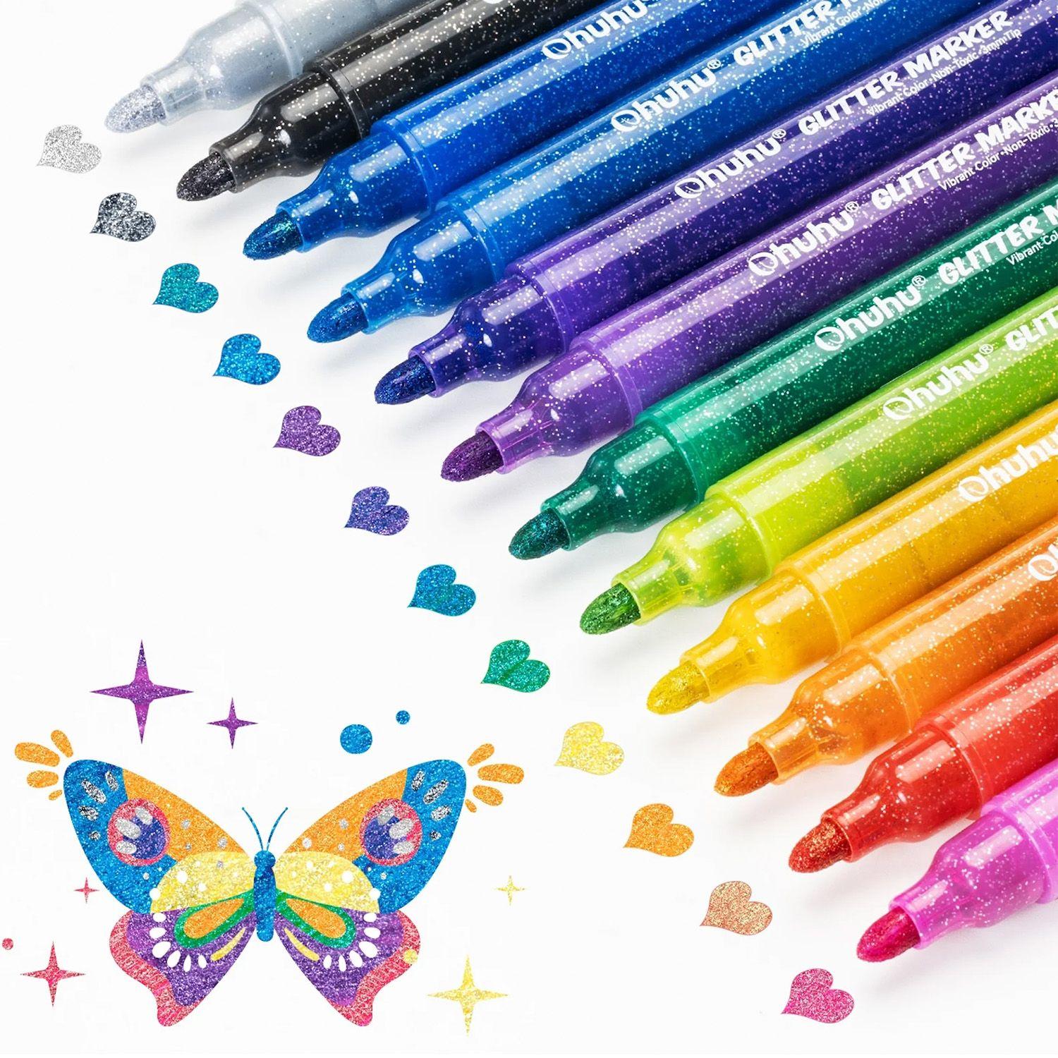 Ohuhu 12 Marcadores Glitter Metálicos Purpurina punta 3mm-4
