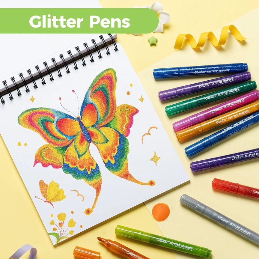 Ohuhu 12 Marcadores Glitter Metálicos Purpurina punta 3mm-6