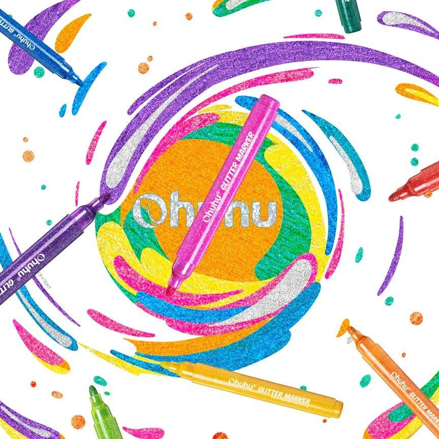 Ohuhu 12 Marcadores Glitter Metálicos Purpurina punta 3mm-7