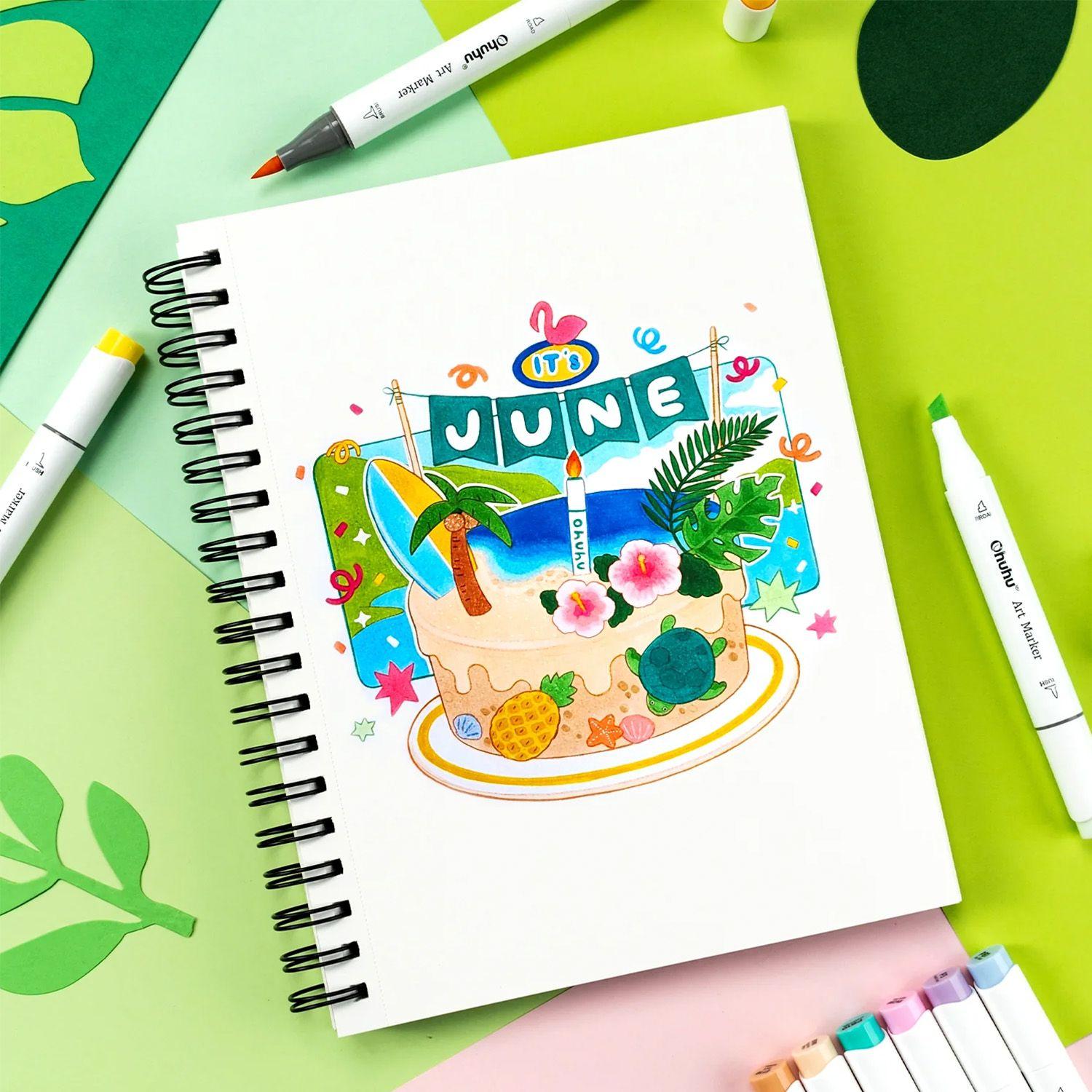 Ohuhu Pack 6 Marcadores de Alcohol Basicos Pincel & Biselada-5