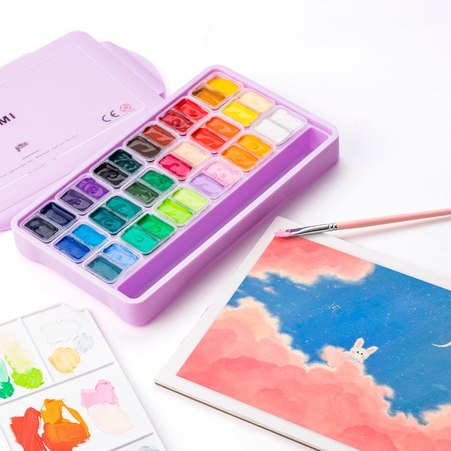 HIMI Set Gouache 36 Colores Twin Cup 12g + 3 Pinceles Morado-3