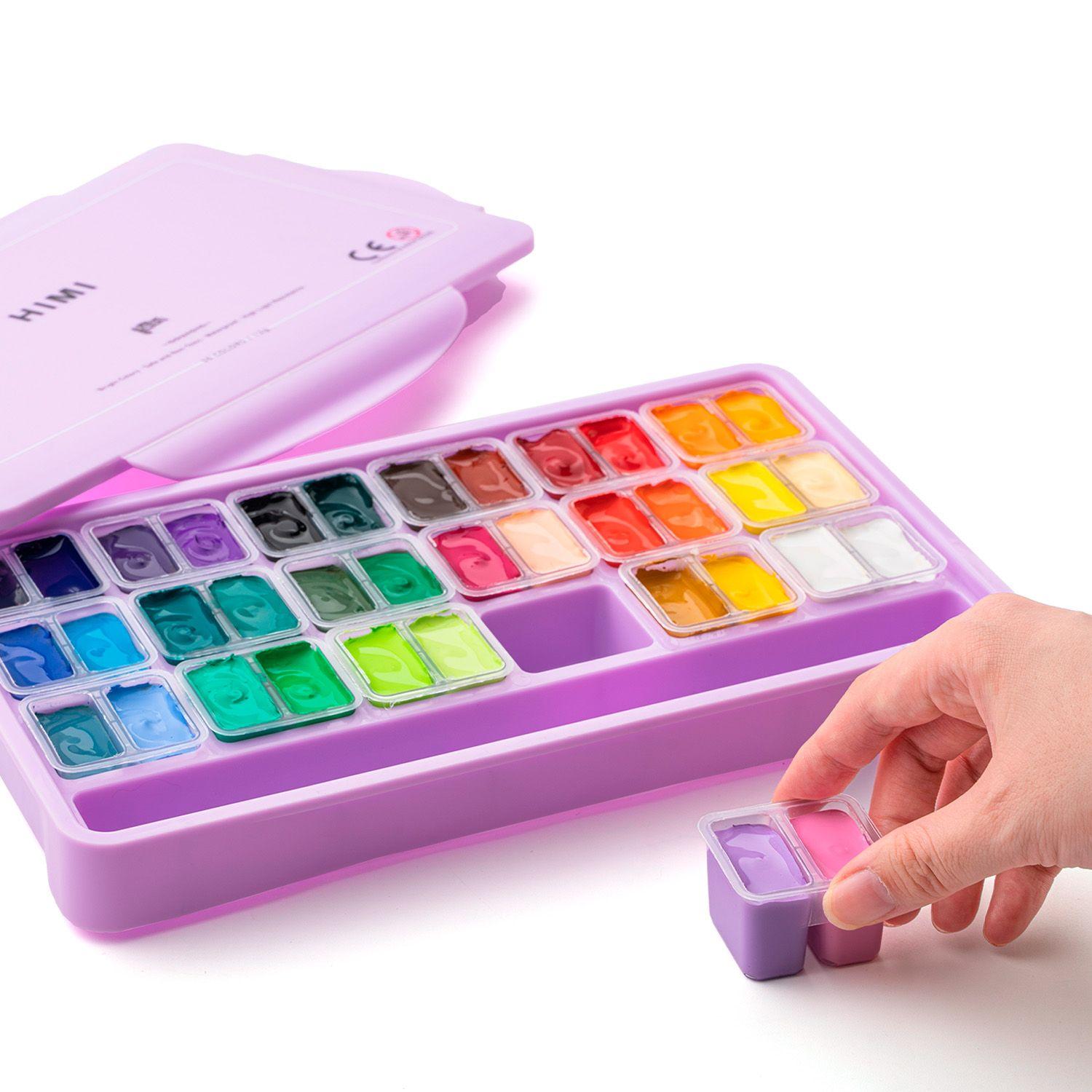 HIMI Set Gouache 36 Colores Twin Cup 12g + 3 Pinceles Morado-4